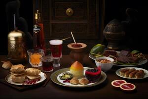 Table with Turkish national dishes. Neural network photo