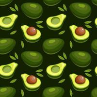 Seamless pattern, colorful avocados with leaves on a green background. Fruit background, print, textile, vector