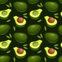 Seamless pattern, colorful avocados with leaves on a green background. Fruit background, print, textile, vector