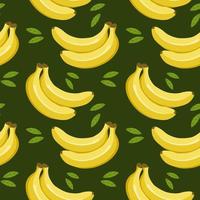 Seamless pattern, colorful bananas and leaves on a green background. Fruit background, print, textile, vector