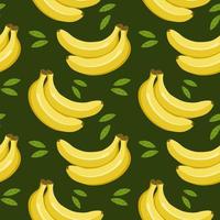 Seamless pattern, colorful bananas and leaves on a green background. Fruit background, print, textile, vector