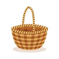 Wicker basket with a handle on a white background. Illustration, vector