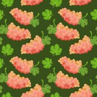 Seamless pattern with bunches of grapes and leaves on a green background. Fruit background, print, textile, vector