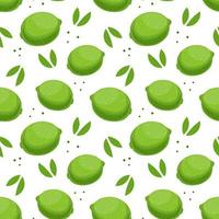 Seamless pattern, colorful limes and leaves on a white background. Fruit background, print, textile, vector