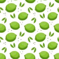 Seamless pattern, colorful limes and leaves on a white background. Fruit background, print, textile, vector