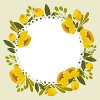 Floral frame of yellow poppies, floral wreath for text. Illustration, invitation, vector