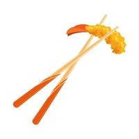 Japanese shrimp tempura, fried shrimp on oud sticks. Asian seafood. Illustration, vector