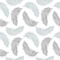 Seamless pattern with delicate blue feathers on a white background. Background, textile, vector