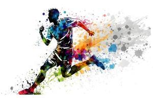 football soccer player in action with rrainbow watercolor splash. isolated white background. Neural network generated art photo