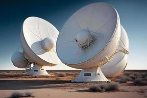 grupo de radio telescopio satélite platos. vla muy grande formación en arenoso área. neural red generado Arte foto