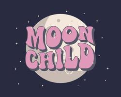 Lettering moon child on the background of the full moon. Hand drawn calligraphic groove lettering, phrase. Baby print, cartoon logo, vector