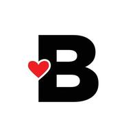 Letter B with red heart monogram. B heart icon. vector