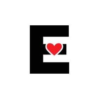 Letter E with red heart monogram. E heart icon. vector