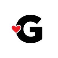 Letter G with red heart monogram. G heart icon. vector