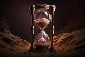 Sand running through the bulbs of an hourglass measuring the passing time in a countdown to a deadline. Neural network photo