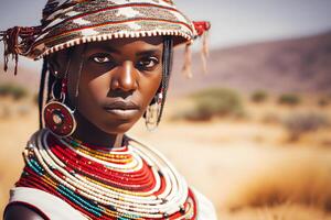 Portrait of a beautiful African woman in ethnic style. Neural network photo