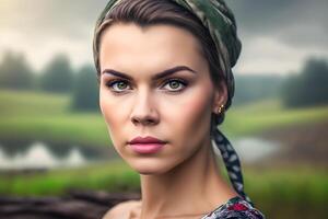 Portrait of a Ukrainian woman. Neural network photo