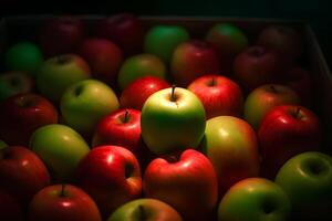 Lots of green and red apples background. Neural network photo