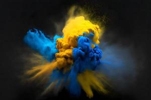 explosión de amarillo y azul color pintar polvo en negro antecedentes. neural red generado Arte foto