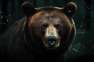 Closeup portrait of a european brown bear. Neural network photo