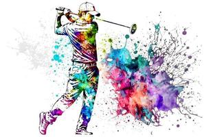 golf jugador con acuarela arco iris chapoteo. neural red generado Arte foto