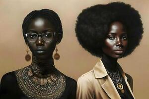Beautiful African women in ethnic headdresses. Neural network photo