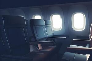 Inside empty passenger aircraft cabin. Neural network photo