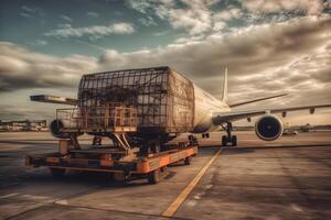 loading cargo outside cargo plane. Neural network photo