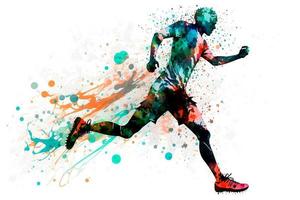 football soccer player in action with rrainbow watercolor splash. isolated white background. Neural network generated art photo