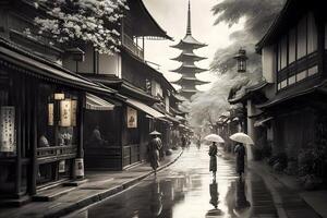 Asian city landscape black and white. Neural network photo