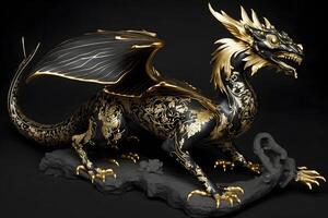 black gold chinese dragon. Neural network photo