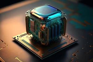 CPU processor with modern futuristic technology appearance. Neural network generated art photo