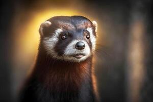 de cerca de el hurón en el naturaleza. hurón en el caza. neural red ai generado foto