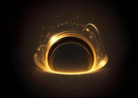 Golden Shiny Circular Ring on Dark Background Elegant and Luxurious Effect for Creative Projects and Graphic Designer's Overlays. ART