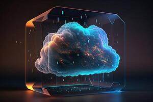Database digital cloud storage technology concept illustration. In glass cube. photo