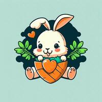 Cute Rabbit Bite Carrot Cartoon. Icon Illustration. Animal Nature Icon Concept Isolated . Flat Cartoon Style. photo