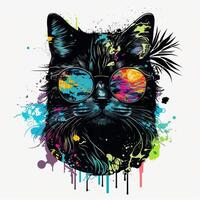 gato con anteojos, Gafas de sol en dibujos animados estilo. mano dibujado ilustración. generativo ai foto