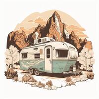 antiguo retro camper coche ilustración. generativo ai foto