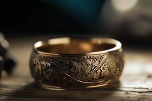 A Wedding Ring With Delicate Patterns And An Elaborate Illustration. photo