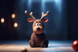 3D rendering of reindeer toy with red nose on Christmas background Christmas holiday photo