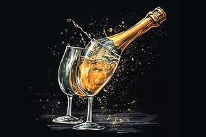 Champagne Illustration. AI Generated photo