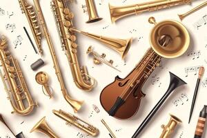 Wind instruments on white background. photo