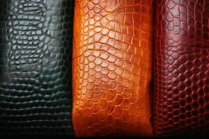 Leather surface texture in different colors created with generative AI technology. photo