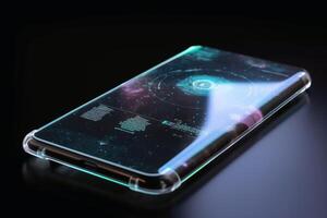 Smartphone with a holographic display created with technology. photo