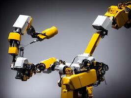 Modern High Tech Industrial Robotic arm on the factory production line production line is being welded. . photo