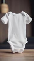 Mockup of white baby bodysuit on dark background. illustration. photo