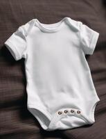 Mockup of white baby bodysuit on dark background. illustration. photo