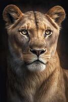 Lioness on dark background. illustration photo