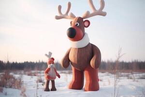 Giant Rudolf with Santa toy Christmas holiday photo