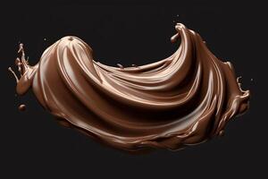 3d Illustration Of Cocoa Cream Or Dark Chocolate Flowing With Clipping Path. photo